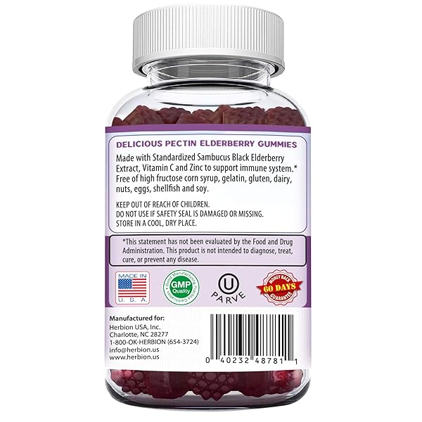 HERBION ELDERBERRY GUMMIES WITH VITAMIN C & ZINC – IMMUNE SUPPORT – GLUTEN & GELATIN FREE – 60 GUMMIES FOR ADULTS & CHILDREN 4 YEARS & ABOVE – 2 PACKS