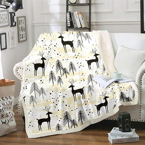 Amazon Com Erosebridal Deer Ripple Throw Blanket King Size Plant Tree Sherpa Blanket For Kids Boys Teens Adult Cute Animal Silhouettes Plush Bed Blanket Retro Country Style Fleece Throw Nursery Bed Blankets Home