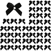 Meseey 60pcs Mini Velevt Ribbon Bows 1 Inch with Pearl Ribbon Flowers Appliques DIY Craft for Sewing, Scrapbooking, Wedding, Gift,Christmas Decoration(Black)