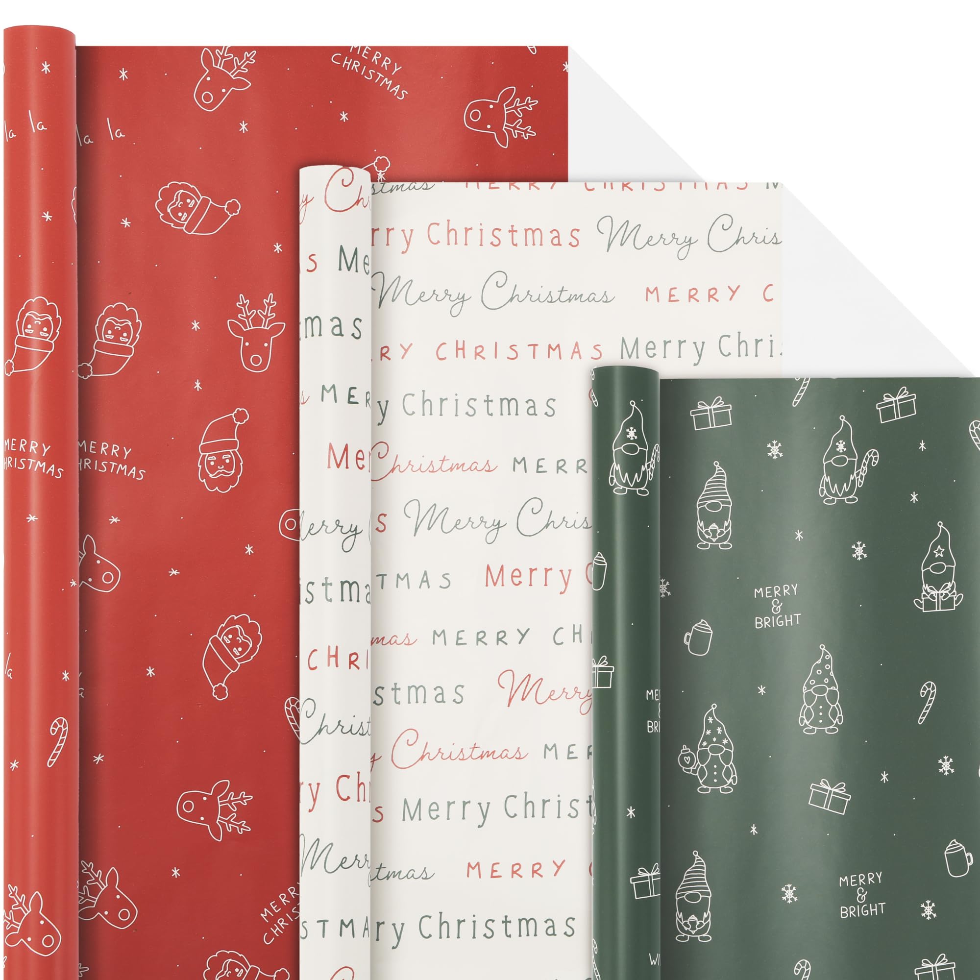 Beautiful Christmas Gift Wrapping Paper Rolls For Small & Medium Size Gifts - Set of 3 Quality Paper Rolls With Cute Designs - Add a Touch of Magic to Every Gift You Wrap - 17 in x 120 in Per Roll
