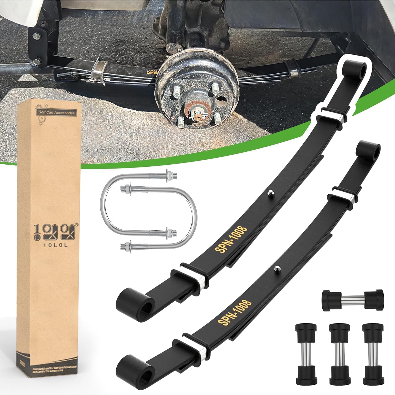 10L0L Golf Cart Rear Heavy Duty 3-Leaf Springs Kit with Bushings & Sleeves for Club Car DS 1981-UP