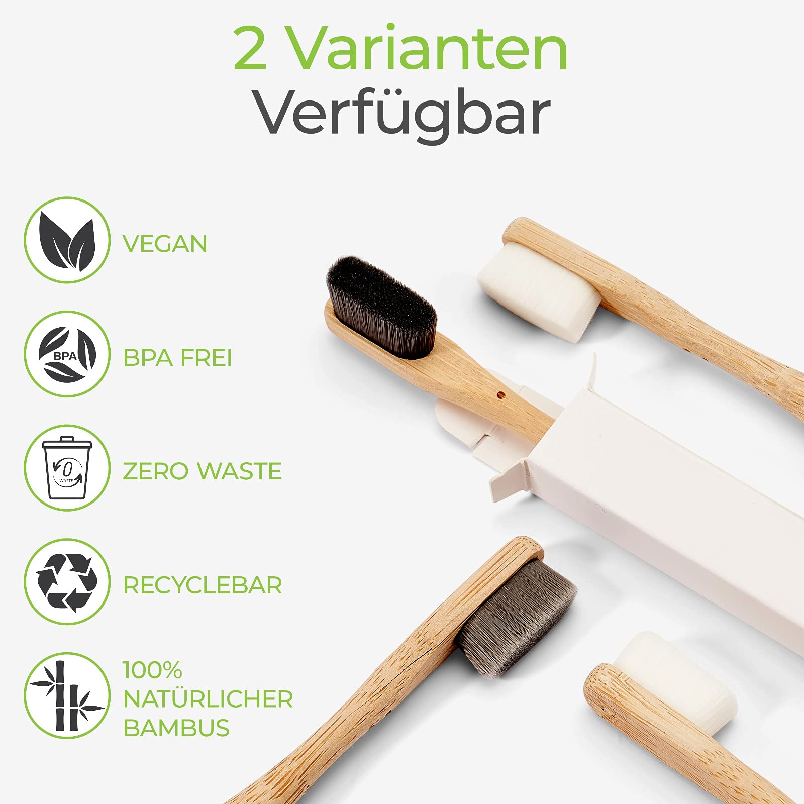 Greenable ® Nano Zahnbürste aus Bambus [4er Set] – 20.000 Extra weiche Borsten – 100% BPA-frei - Bamboo Toothbrush - Vegane & umweltfreundliche Bambus Zahnbürste (Weiß) 3