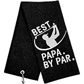 Funny Golf Towel, Best PAPA by Par, Golf Gifts for Men - Golf Accessories for Men, Embroidered Towels for Bags with Clip, Black