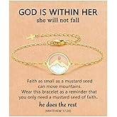 Qoncosy Mustard Seed Baptism Bracelet with Cross Chain and Inspirational Card, Gold Adjustable Christian Jewelry for Women, Religious Gifts for Christmas Birthday Valentines Confirmation Easter