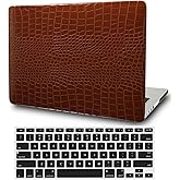 FFBOFFC Laptop Hard Case Compatible with MacBook 12 Inch Case Cover with Retina Display 2017 2016 2015 Release Model A1534, Leather Crocodile Print Protective Shell Case & Keyboard Cover, Brown