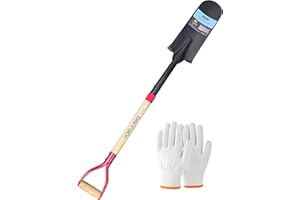HORIJUNKE Drain Spade Shovel, Garden Drain Spade, Trenching Shovel, Woode D-Handle, Steel Y-Grip, 45 Inch Spade for Digging Transplanting & Edging (Red)