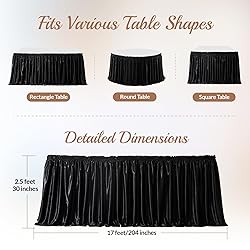 17ft Length Glitter Black Table Skirt for 8ft