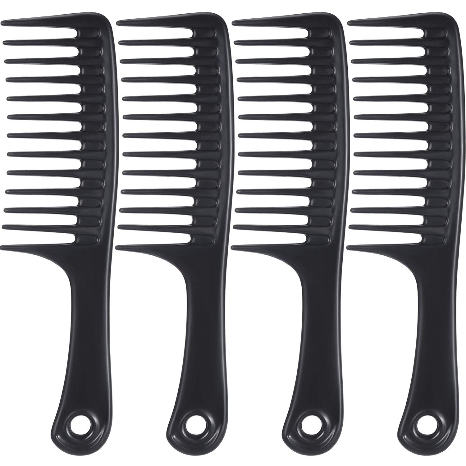 TecUnite 4 Pieces 9 1/2 Inches Anti-static Large Tooth Detangle Comb, Wide Tooth Hair Comb Salon Shampoo Comb for Thick Hair Long Hair and Curly Hair (Black)
