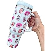 40 oz Custom Face Tumbler with Straw and Handle – Personalized Stainless Steel Travel Mug with Photo – Insulated Gift Cup for Mom, Dad, Friends