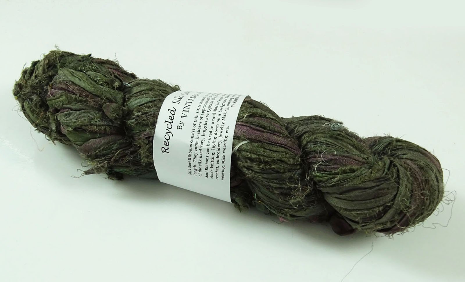 Vintageandyou 100g Recycled Sari Silk Ribbon Yarn, Jewelry Making Trim - Olive Green Mix