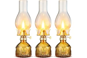 Kittmip 3 Pcs 10.6'' Chamber Oil Lamps for Indoor Use Glass Vintage Kerosene Oil Lamp Hurricane Lantern with Adjustable Fire Wick Decorative Lantern for Christmas Home Emergency Lighting(Yellow)