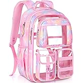 PAMANO Clear Backpack for Girls, Heavy Duty Transparent Bookbag for Kids, See Through Cute Backpacks for Elementary Primary School Work Sport Travel - Pink