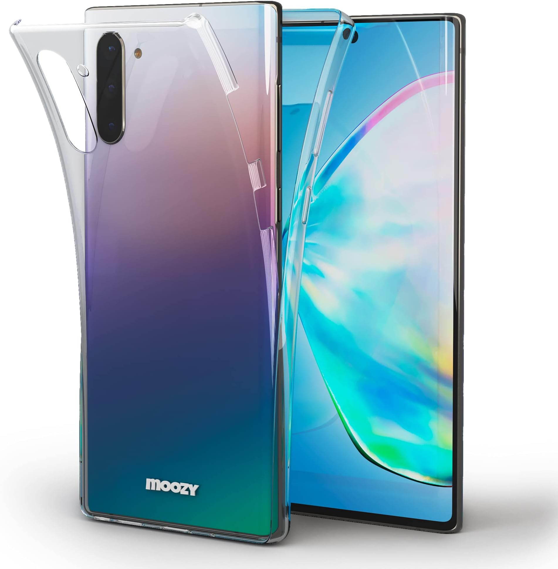 Moozy 360 Degree Case for Samsung Note 10 - Full Body Front and Back Slim Clear Transparent TPU Silicone Gel Cover