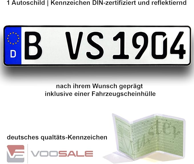 VooSale 1 Autoschild | Kennzeichen DIN-Zertifiziert und reflektiernd nach ihrem Wunsch geprägt ...