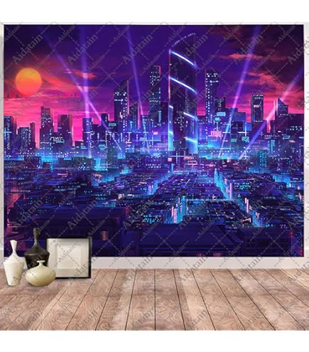 Amazon.com: Ine Ive Blacklight City View Tapestry, UV Reactive