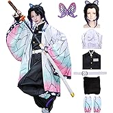 Buyoem Anime Cosplay Costume Kimono for Adult Robe Cloak Anime Costume Set Halloween Kimono Outfit Cosplay with Wig