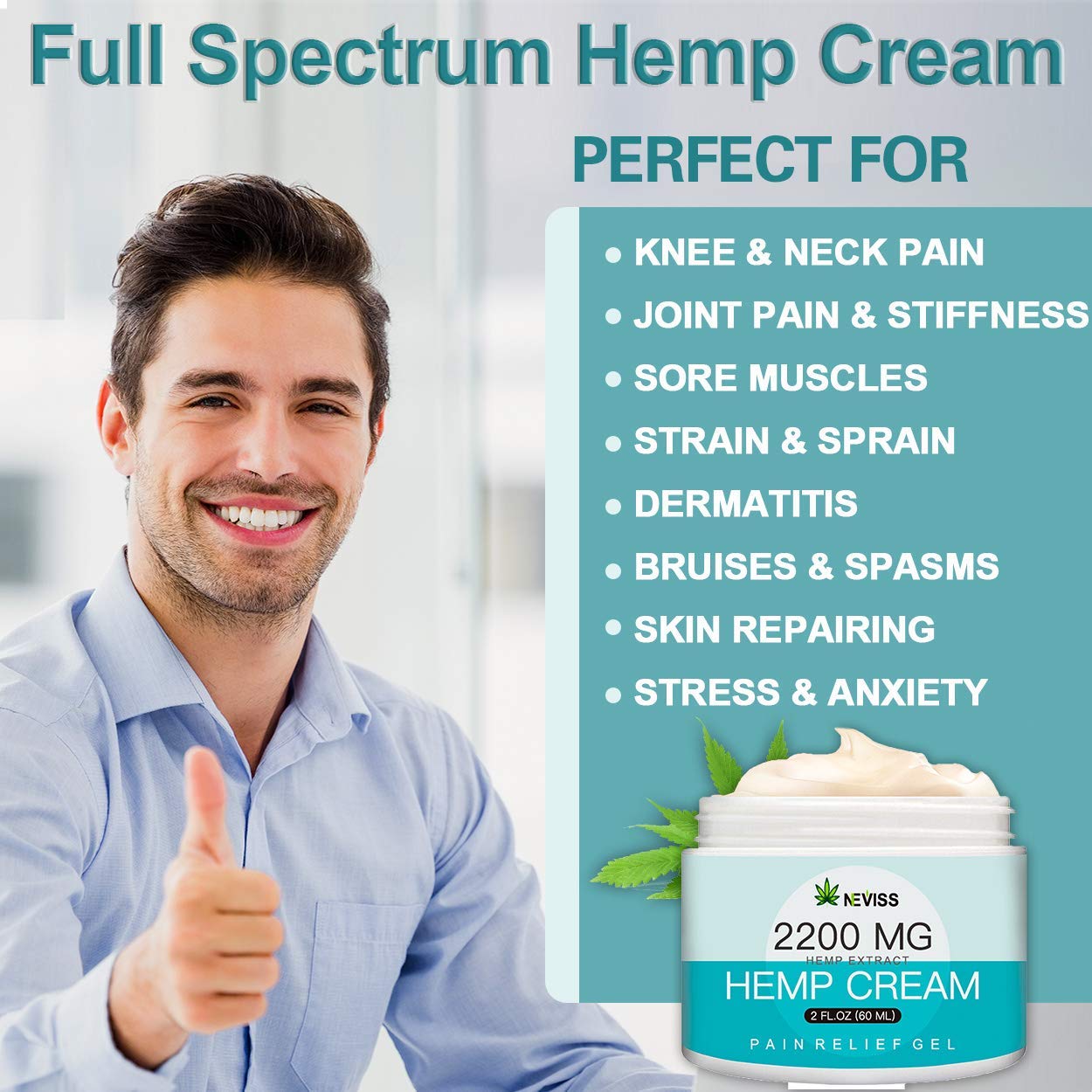 Natural Hemp Cream for Pain Relief, Active Hemp Oil Cream, Organic Hemp Herbal Extract Cream for Back, Knee, Neck, Nerve & Joint Pain, Premium Hemp Pain Relief Gel for Inflammation & Sore Muscles