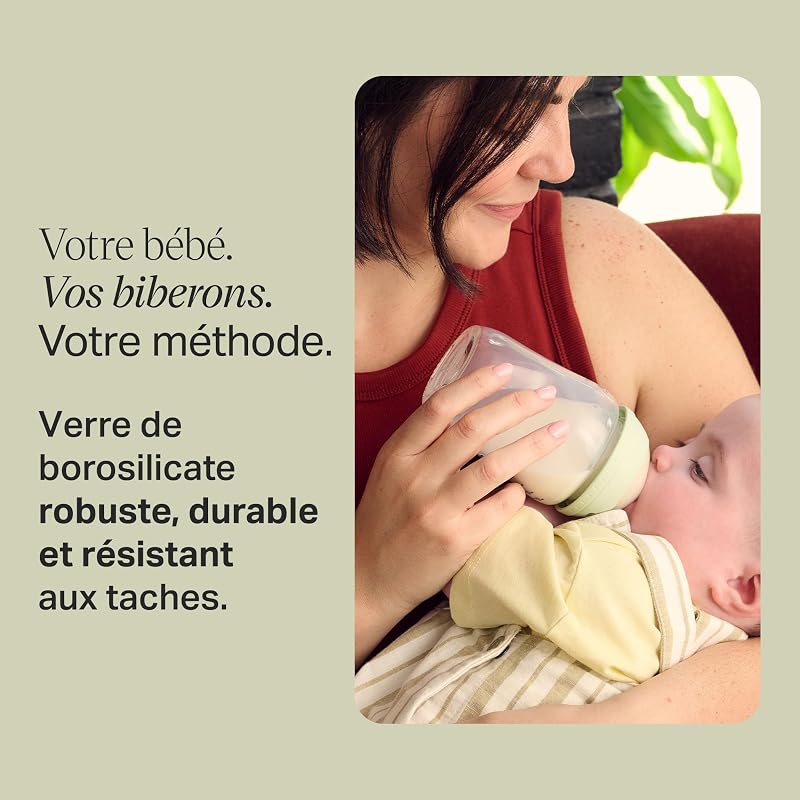 Coffret Cadeau nouveau- né Verre Natural Start, Biberons 150 ml et 250 ml avec tétine à débit lent et extra-lent comprise, et 2x sucettes Ultimate Fit 0-6 mois, Auto-stérilisan
