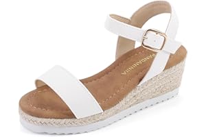 PANDANINJIA Girls Sandals Wedge Platform Espadrille Little Big Kid Girls Heels Open Toe Summer Dress Shoes