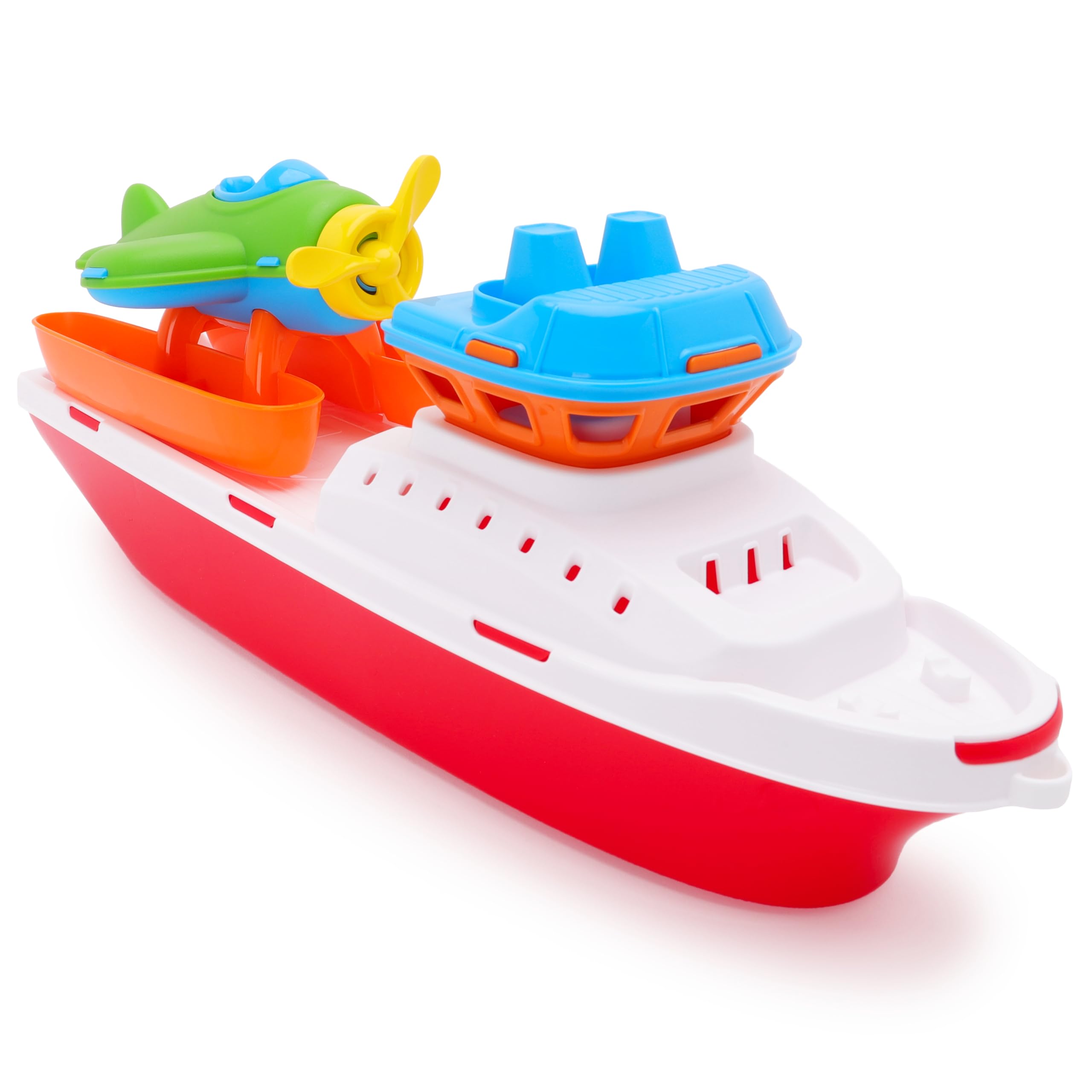 Toyland® 42cm (17") Colourful Seaplane Tugboat With Seaplane Included - Kids Floating Water Toy - Pool & Bathtime Boat Toys - Age 2 Years+