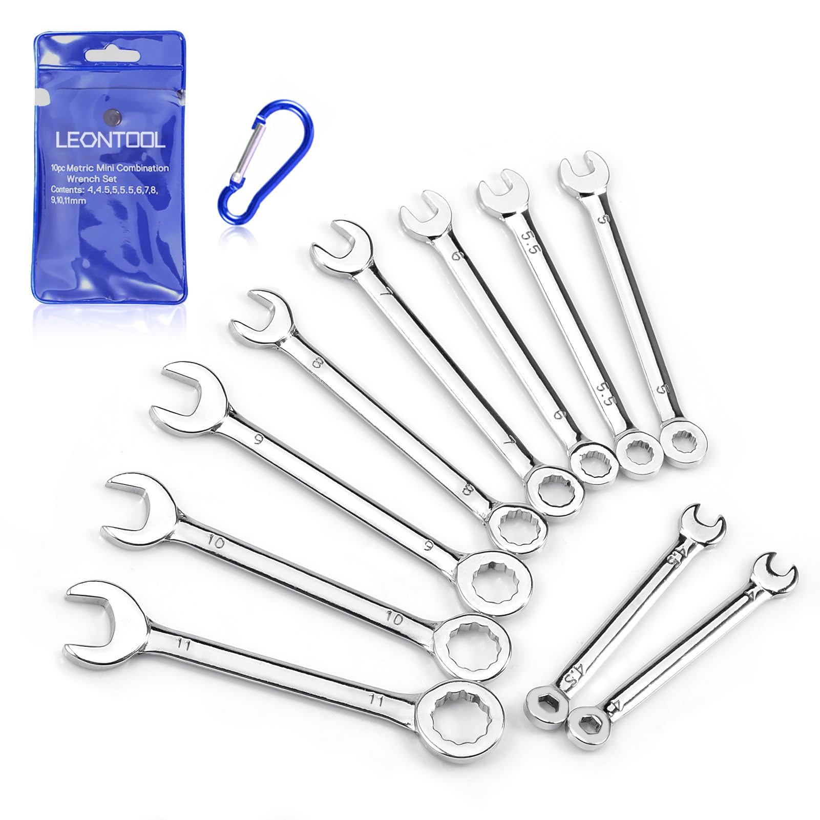 LEONTOOL Mini Wrench Set 5/32 to 7/16 Inches Standard SAE Ignition Spanner 10 Pcs Small Open End and Box End Wrenches for Automotive Industry Use