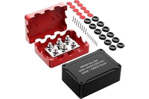 Joinfworld Heavy Duty 500A Bus Bar Waterproof Power Distribution Block with 4*5/16"(M8)+2*3/8"(M10) Studs 48V DC Automotive Marine Battery Terminal Distribution Block with Cover - Negative&Positive