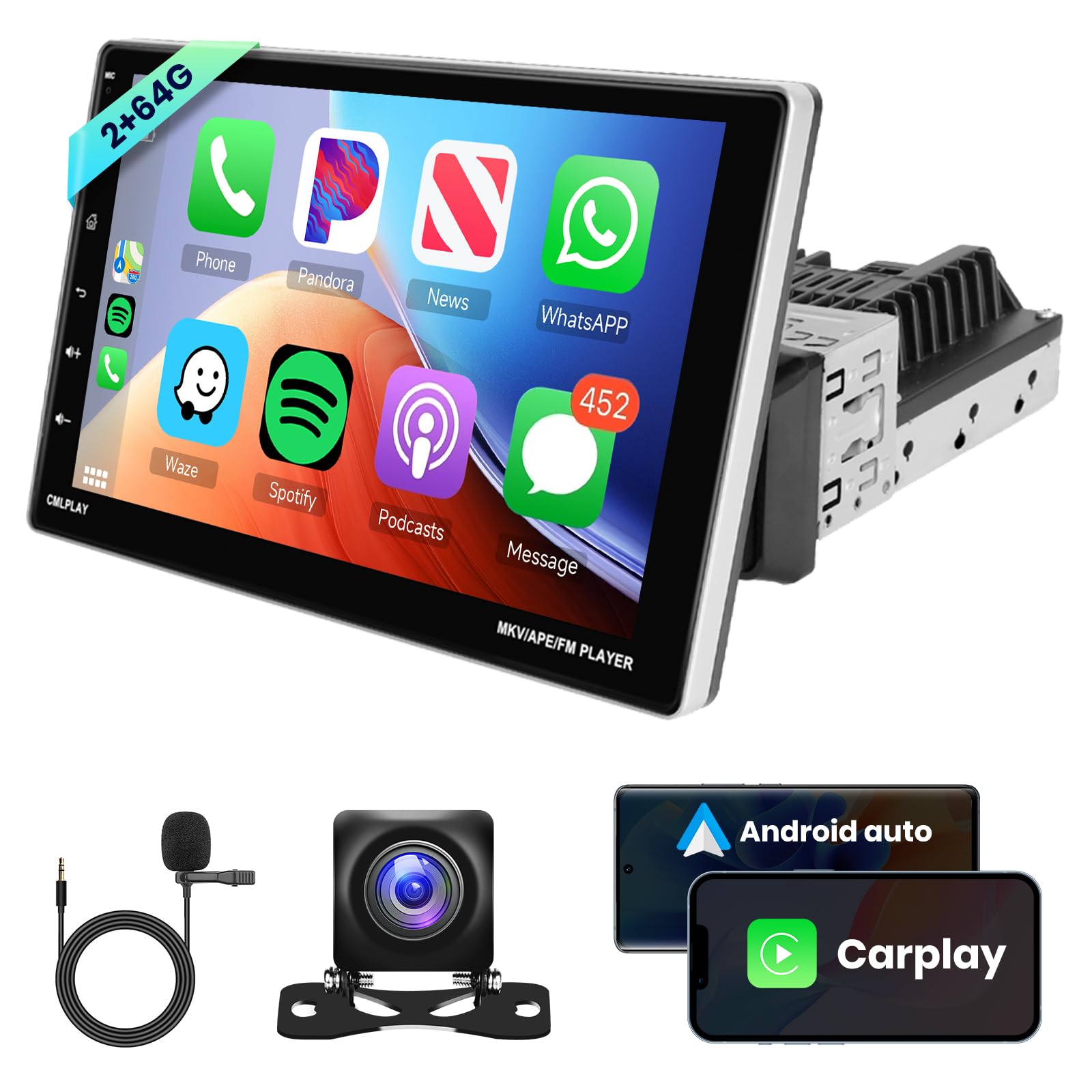 Photo 1 of [2G 64G] Android Car Stereo 9 Inch Single Din Wireless Carplay and Android Auto, Hodozzy Touch Screen Car Radio with Bluetooth Mirror Link WiFi GPS Navigation HiFi FM/RDS Radio, SWC/USB Backup Camera
