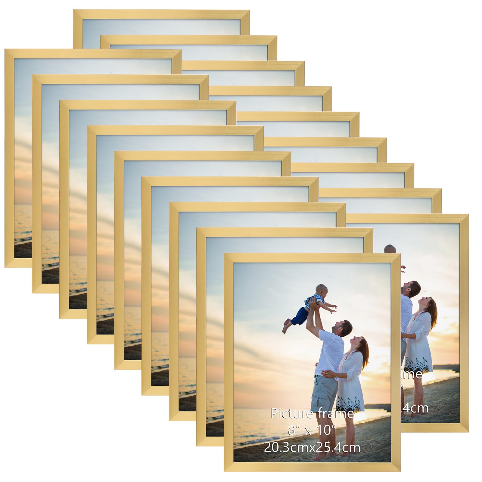 Photo 1 of Hoikwo 18 Packs 8x10 Gold Multi Plastic Picture Frames Set with Plastic Cover for Family Photos, Artwork, Light Weight Bulk 8 by 10 Frames Pack for Wall Hanging and Table, Stylish Picture Frames