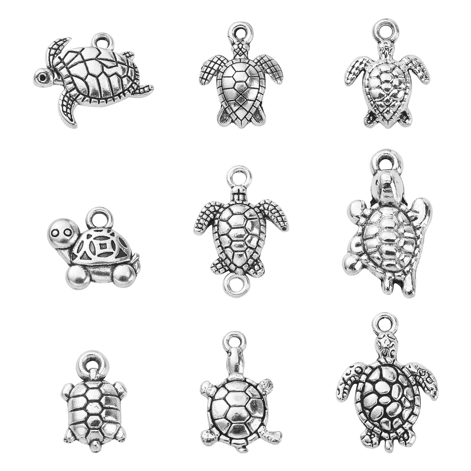UR URLIFEHALL 90 Pcs 9 Styles Tibetan Style Sea Turtle Charms Antique Silver Animal Charms Pendants for DIY Jewellery Making Hair Accessories — image 1