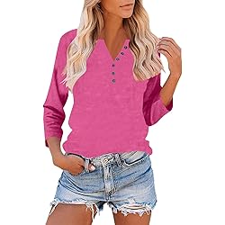 3/4 Length Sleeve Womens Tops Dressy Trendy Button