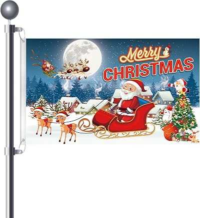 BigTree Christmas Flag 5x3 Ft Elk Sleigh Snowman Garden Banner