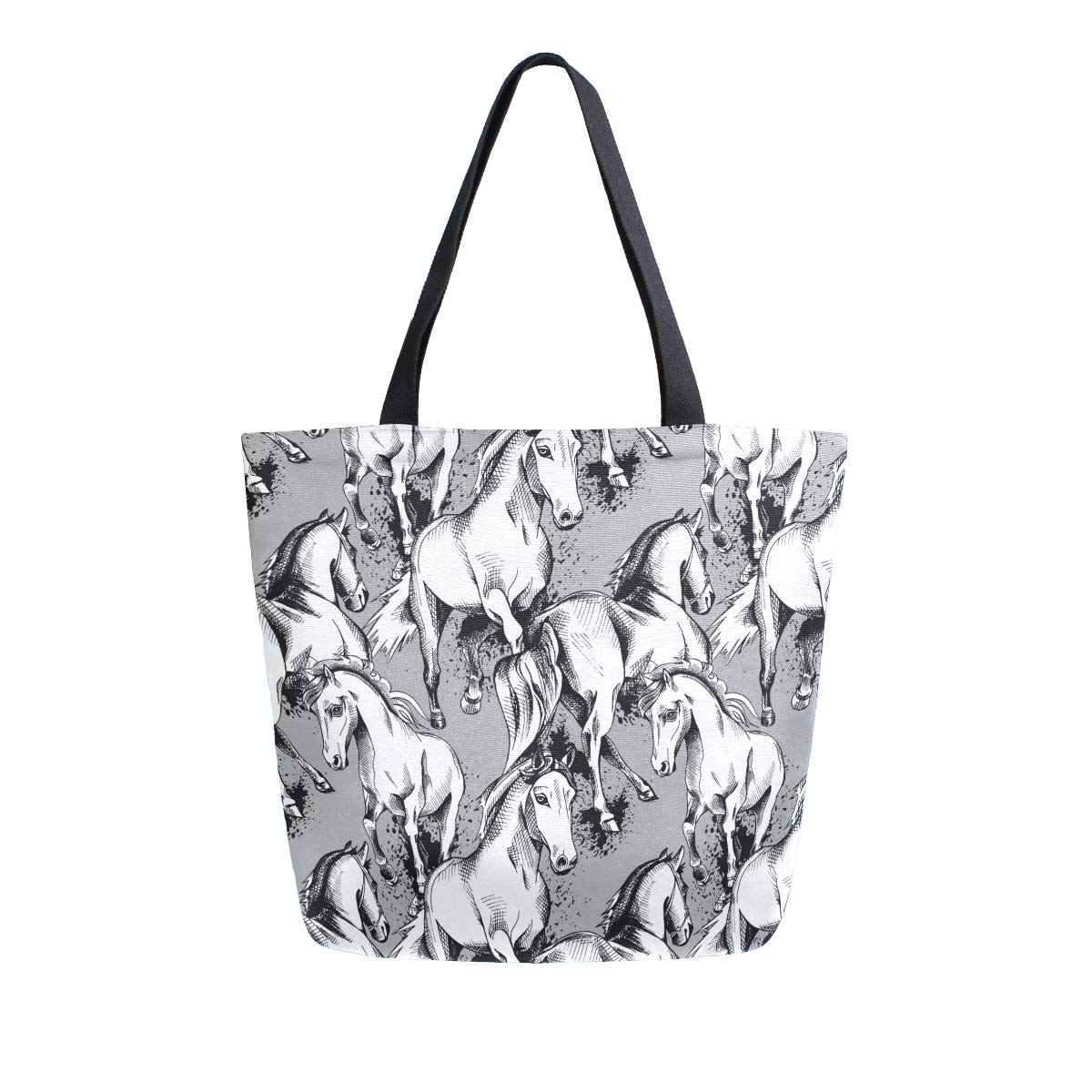 ZZXXB Horse Reusable Grocery Shopping Bag Heavy Duty Canvas Tote Bag Large Collapsible Washable Handbag Shoulder for Women