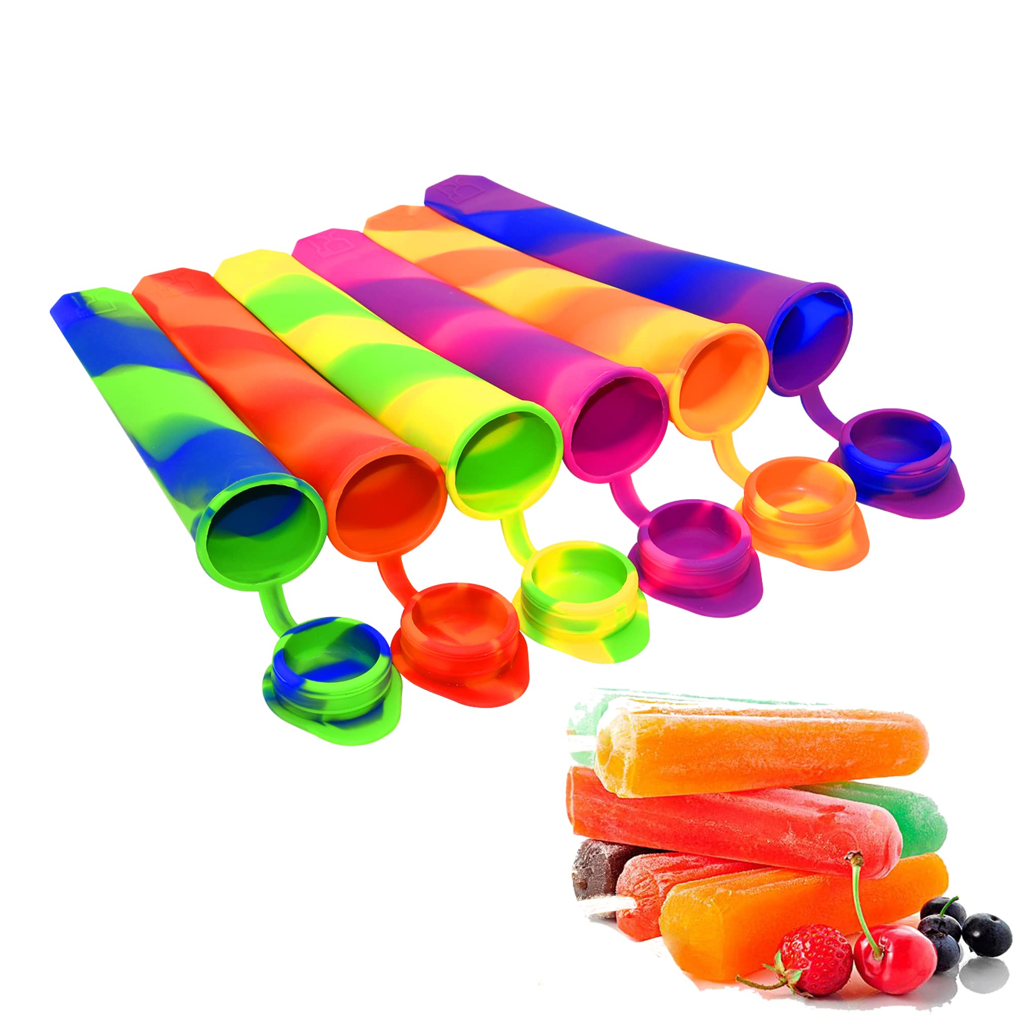 Bangp Silicone Popsicle Moulds with Attached Lids - 6 Pack Kitchen Ice Pop Moulds, Flexible & Durable - Reusable - Easy Clean, Multicolored ice Lollies (Colorful)