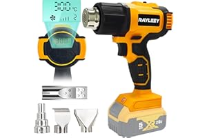 RAYLEEY Cordless Heat Gun for Dewalt 20V Battery, 122℉-1022℉ Hot Air Gun with Digital LCD Display, Adjustable Temp & Air Flow, 4 Nozzles for Crafts, Shrinking PVC, Paint Stripping (No Battery)