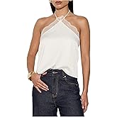 Milumia Women's Satin Lace Trim Patchwork Halter Top Tie Back Sleeveless Party Camisole Tops