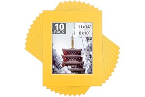 MBC MAT BOARD CENTER Mat Board Center, Pack of 10, 11x14 for 8x10 Deep Yellow Color Mats - Acid Free, 4-ply Thickness, White Core - for Pictures, Photos, Framing
