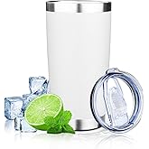 FLIFQI 20oz Tumbler with Lid Double Wall Vacuum Insulated Travel Coffee Mug Stainless Steel Thermal Cup Powder Coated Sturdy Coffee Tumbler for Hot and Cold Beverage (White,1)