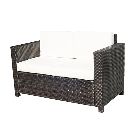 Outsunny Rattan 2 Seater Sofa Chair All Weather Wicker Weave Chair Outdoor Garden Patio Furniture Chair Fire Resistant Sponge Brown New