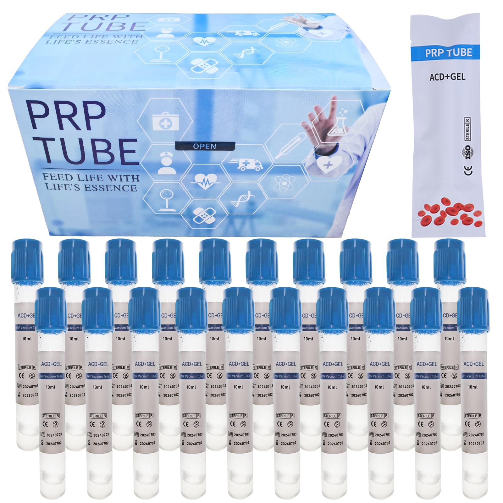 Photo 1 of 10ml PRP Tubes for PRP Systerm,ACD Solution A and Gel Glass Tube for Veterinary Pet Lab PRP Separation (20 Pack) (Blue-20PCS)