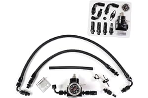 JGhyperX EFI Fuel Pressure Regulator Kit 0-100psi with Gauge 6AN Fuel Line Fitting Universal Adjustable Aluminum (1005 Black)
