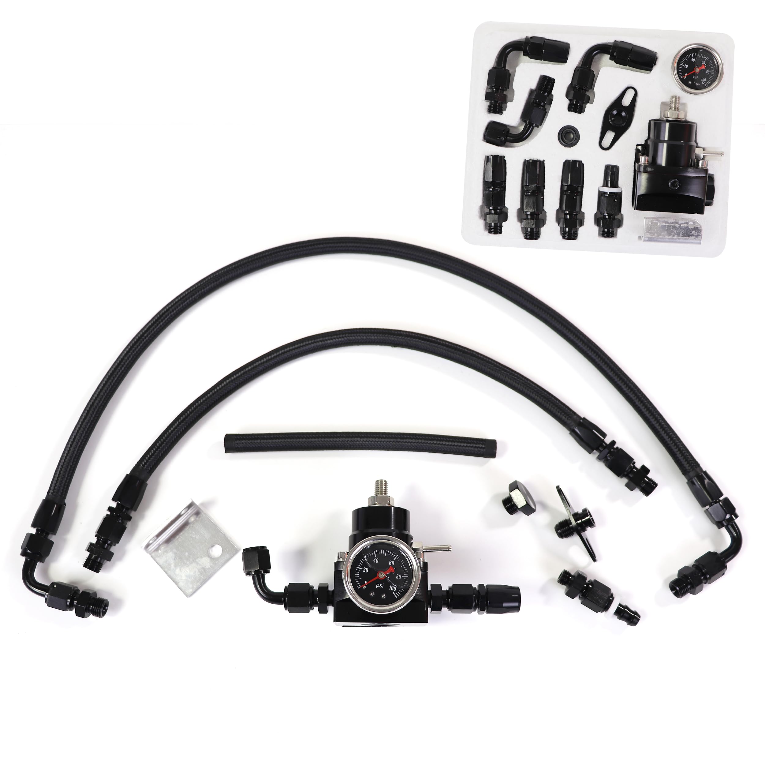 JGhyperX EFI Fuel Pressure Regulator Kit 0-100psi with Gauge 6AN Fuel ...