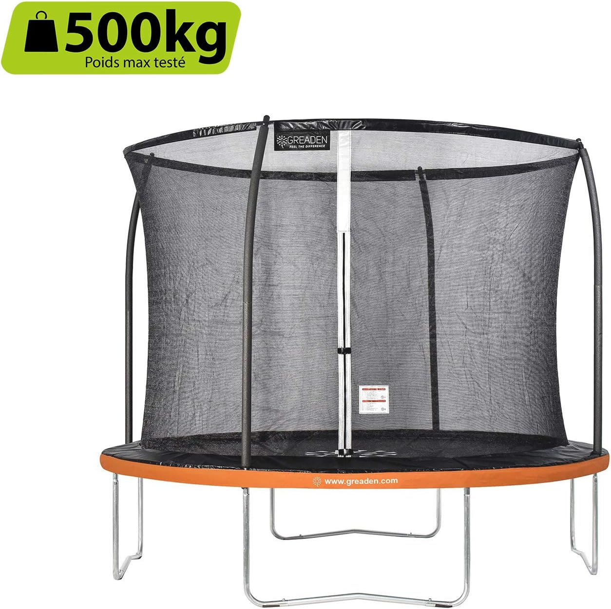 Greaden Freestyle Orange 305 Outdoor Fitness Trampoline, Diameter: 305cm, Safety Net, Protective Cushion and Jumping Mat.
