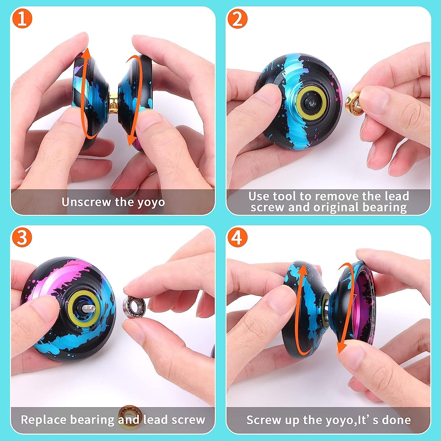 Professional Unresponsive Yoyo X4 for Pros and Responsive Yoyos for Kids Beginners - Replaceable Unresponsive Bearings, Gloves, Removal Bearing Tool and 5 Cords Included(Red Black Blue)