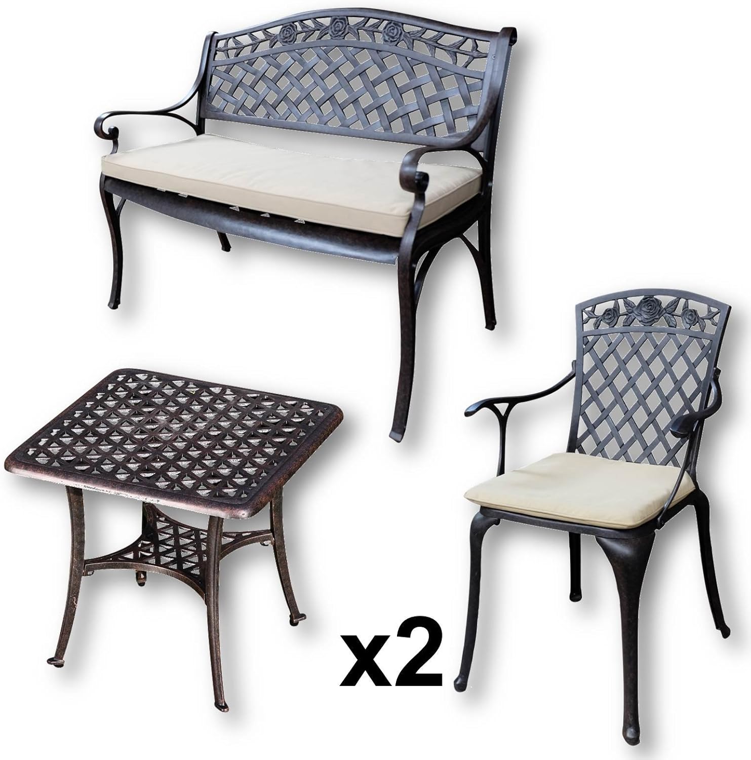 Lazy Susan - SANDRA Quadratischer Kaffeetisch mit 1 ROSE Gartenbank und