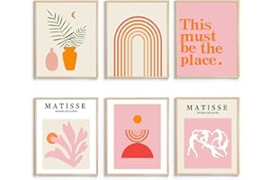 XBYGIMI Matisse Wall Art and Boho Wall Prints UNFRAMED, Minimalist Aesthetic Images Decor, Pink Print Set, Orange Posters for Room, 8x10in, Set of 6