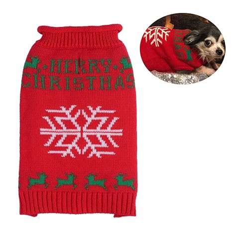 Pupteck Ugly Christmas Dog Sweater Holiday Snowflake Style Pet Festive Coat Puppy Winter Clothes Red Extra Small
