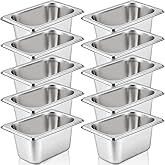 CLRBEATTY 10 Pack Stainless Steel Hotel Pans, 1/9 Size 4 Inch Deep Steam Table Pan, Anti-Jam Commercial Food Pans, Stackable Metal Steamer Pan for Hotel Restaurant Buffet Party(6.8 x 4.3 Inch)