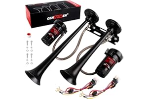 Cenzhiwen Dual Trumpet Metal Air Horn for truck Kit with 2 air Compressors - 12V 150dB Ultra Loud is suitable for pickup/motorhome/SUV/truck/train Boat - Complete and other vehicles(2 speakers)