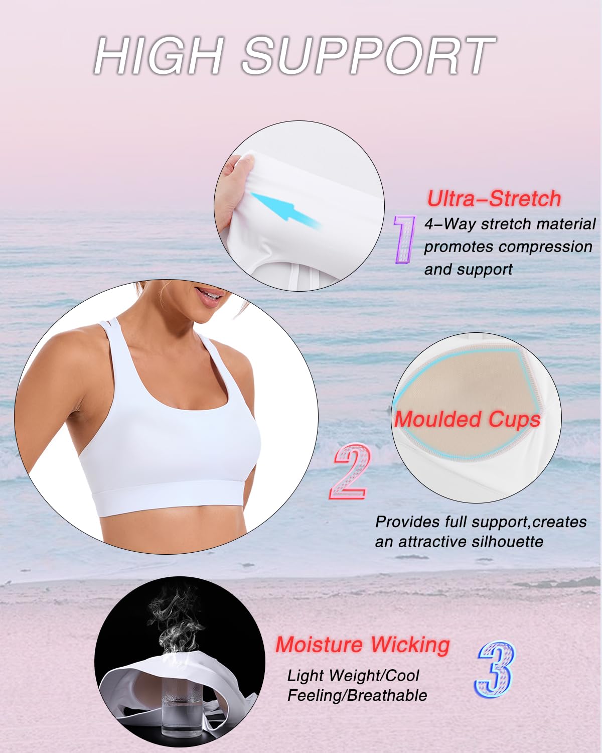 RUNNING GIRL High Impact Sports Bras for Women - Scoop Neck Strappy Sports Bra High Support Moulded Cup Workout Bra