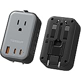 TESSAN Travel Adapter PD 20W, Universal Power Adapter 2 USB C 1 USB A, Ultra Thin International Plug Adaptor Worldwide Outlet for US to European UK Italy Spain New Zealand (Type C G A I), 1 Pack